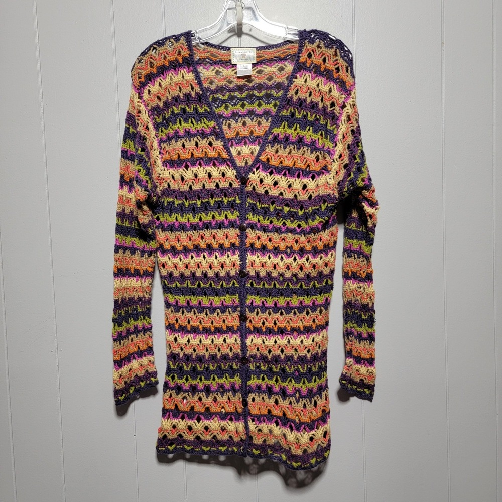 1990s Susan Bristol Casuals Vintage Hand Knit Color Long Sleeve Sweater Cardigan